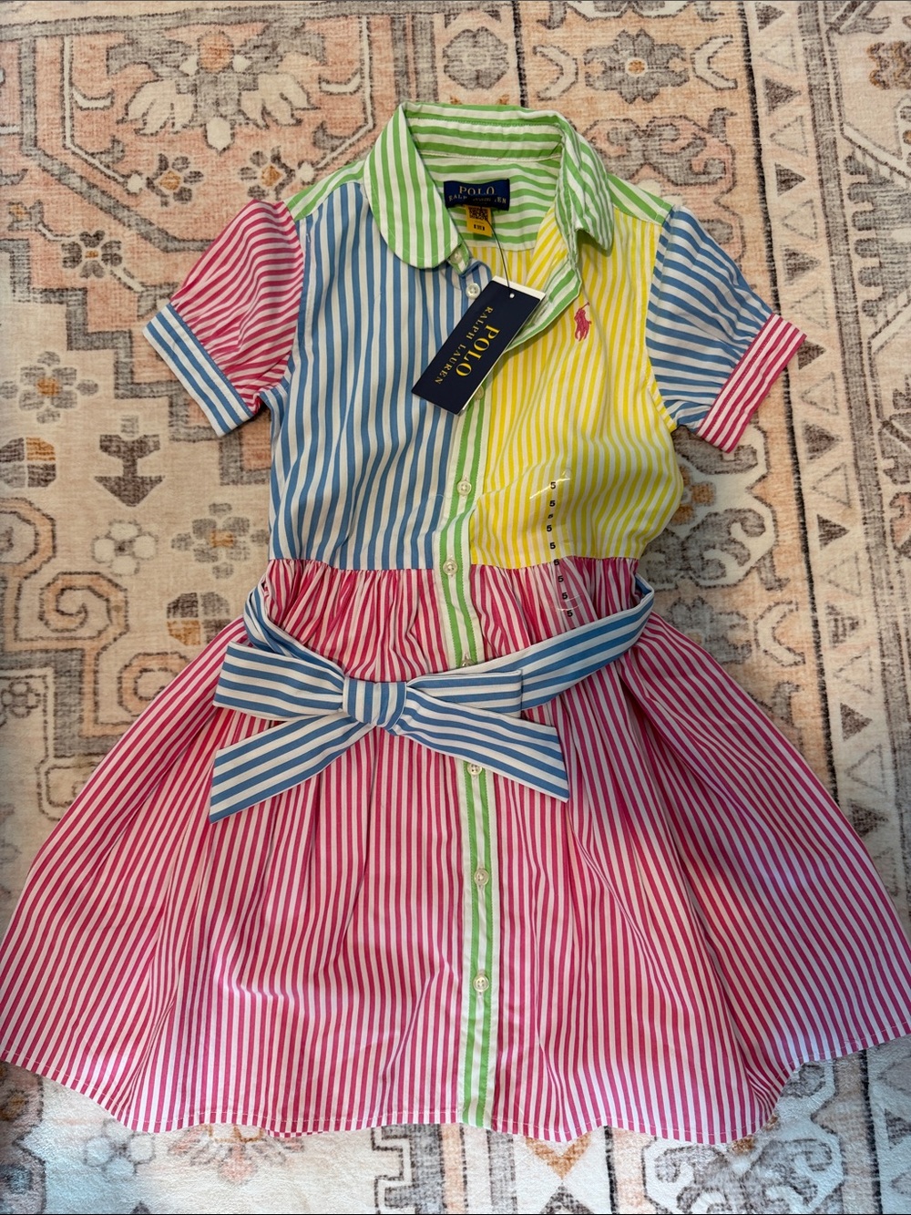 Ralph Lauren Girls' Multicolor Striped Polo Shirt Dress